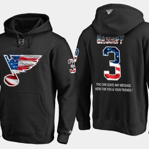 Trendy Blues #3 Bob Gassoff NHL Banner Wave Usa Flag Black Hoodie to add to your hockey memorabilia collection