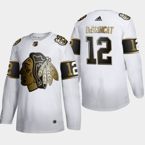 Trendy Chicago Blackhawks #12 Alex DeBrincat Men's Adidas White Golden Edition Limited Stitched NHL Jersey for a valuable hockey collectible