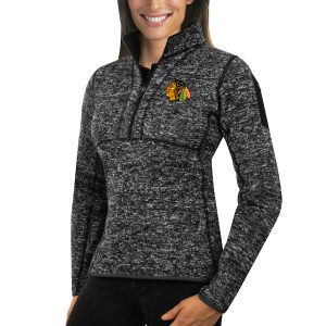 Trendy Chicago Blackhawks Antigua Women's Fortune 1/2 Zip Pullover Sweater Charcoal for die   hard Blackhawks fans