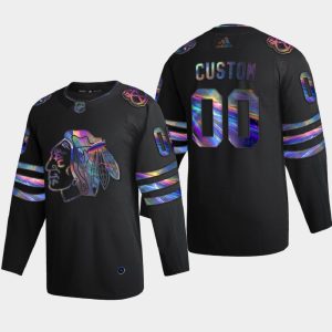 Trendy Chicago Blackhawks Custom Men's Nike Iridescent Holographic Collection MLB Jersey   Black to add to your hockey memorabilia collection