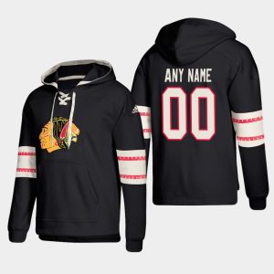 Trendy Chicago Blackhawks Personalized Lace Up Pullover Hoodie Black for true hockey enthusiasts