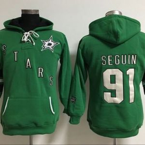 Trendy Dallas Stars #91 Tyler Seguin Green Women's Old Time Heidi NHL Hoodie for die   hard Blackhawks fans