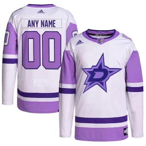 Trendy Dallas Stars adidas Hockey Fights Cancer Primegreen Authentic Custom Jersey   White/Purple for die   hard Blackhawks fans