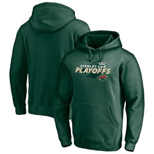 Trendy Minnesota Wild 2021 Stanley Cup Playoffs Bound Turnover Pullover Hoodie   Green to add to your hockey memorabilia collection