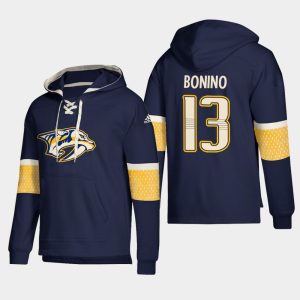 Trendy Nashville Predators #13 Nick Bonino Navy adidas Lace Up Pullover Hoodie to add to your hockey memorabilia collection