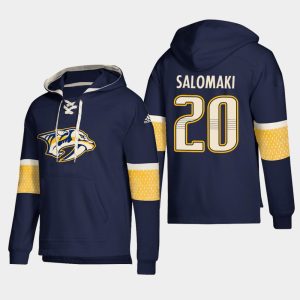 Trendy Nashville Predators #20 Miikka Salomaki Navy adidas Lace Up Pullover Hoodie for top   notch game   day wear