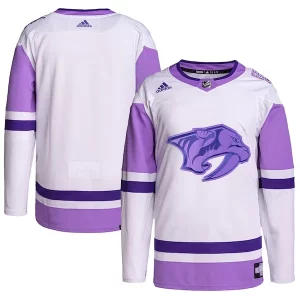 Trendy Nashville Predators adidas Hockey Fights Cancer Primegreen Authentic Blank Practice Jersey   White/Purple for an exciting hockey game