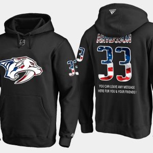 Trendy Predators #33 Viktor Arvidsson NHL Banner Wave Usa Flag Black Hoodie to stand out at the stadium