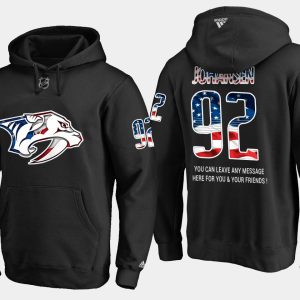 Trendy Predators #92 Ryan Johansen NHL Banner Wave Usa Flag Black Hoodie for die   hard Blackhawks fans
