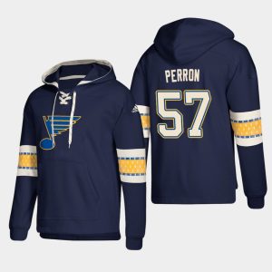 Trendy St. Louis Blues #57 David Perron Blue adidas Lace Up Pullover Hoodie for die   hard Blackhawks fans