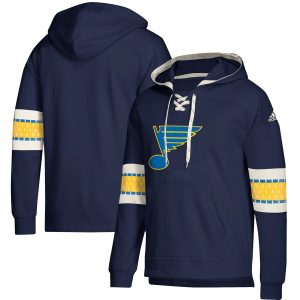 Trendy St. Louis Blues adidas Jersey Lace Up Pullover Hoodie Blue for a valuable hockey collectible