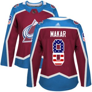 Unique Adidas Avalanche #8 Cale Makar Burgundy Home Authentic USA Flag Women's Stitched NHL Jersey to show your team love
