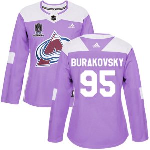 Unique Adidas Avalanche #95 Andre Burakovsky Purple Women's 2022 Stanley Cup Champions Authentic Fights Cancer Stitched NHL Jersey for top   notch game   day wear
