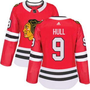 Unique Adidas Blackhawks #9 Bobby Hull Red Home Authentic Women's Stitched NHL Jersey to show your team love