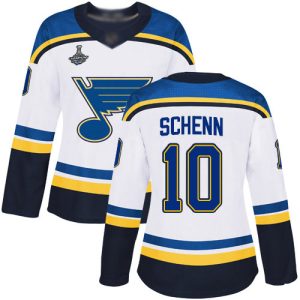 Unique Adidas Blues #10 Brayden Schenn White Road Authentic Stanley Cup Champions Women's Stitched NHL Jersey for an exciting hockey game