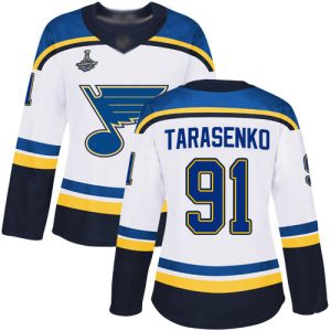Unique Adidas Blues #91 Vladimir Tarasenko White Road Authentic Stanley Cup Champions Women's Stitched NHL Jersey to stand out at the stadium