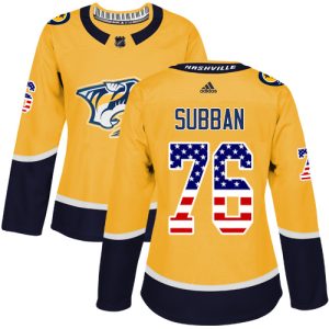 Unique Adidas Predators #76 P.K Subban Yellow Home Authentic USA Flag Women's Stitched NHL Jersey for top   notch game   day wear