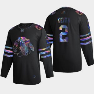 Unique Chicago Blackhawks #2 Duncan Keith Men's Nike Iridescent Holographic Collection NHL Jersey   Black for top   notch game   day wear