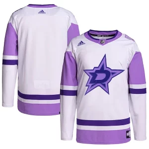Unique Dallas Stars adidas Hockey Fights Cancer Primegreen Authentic Blank Practice Jersey   White/Purple to stand out at the stadium