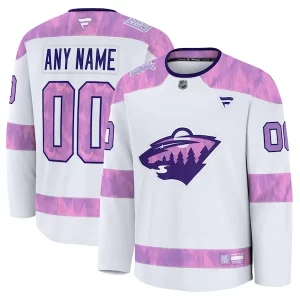 Unique Minnesota Wild 2024 Hockey Fights Cancer Custom Practice Jersey   White for true hockey enthusiasts