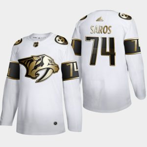 Unique Nashville Predators #74 Juuse Saros Men's Adidas White Golden Edition Limited Stitched NHL Jersey to support your favorite players