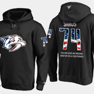 Unique Predators #74 Juuse Saros NHL Banner Wave Usa Flag Black Hoodie for top   notch game   day wear