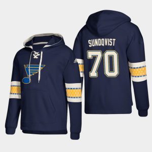 Unique St. Louis Blues #70 Oskar Sundqvist Blue adidas Lace Up Pullover Hoodie for die   hard Blackhawks fans