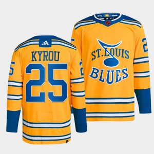 Unique St.Louis Blues #25 Jordan Kyrou Men's adidas Reverse Retro 2.0 Authentic Player Jersey   Yellow for top   notch game   day wear