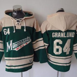 Cool Wild #64 Mikael Granlund Green Sawyer Hooded Sweatshirt Stitched NHL Jersey to show your team spirit