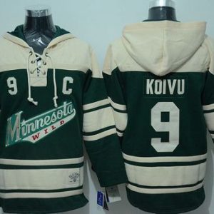 Cool Wild #9 Mikko Koivu Green Sawyer Hooded Sweatshirt Stitched NHL Jersey perfect for game days