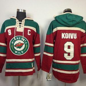 Gorgeous Wild #9 Mikko Koivu Red Sawyer Hooded Sweatshirt Stitched NHL Jersey for die - hard fans