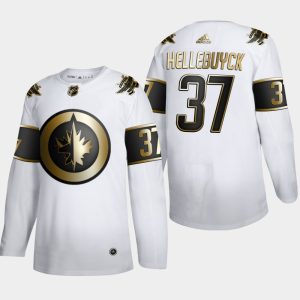 Top - notch Winnipeg Jets #37 Connor Hellebuyck Men's Adidas White Golden Edition Limited Stitched NHL Jersey for ultimate hockey enthusiasts